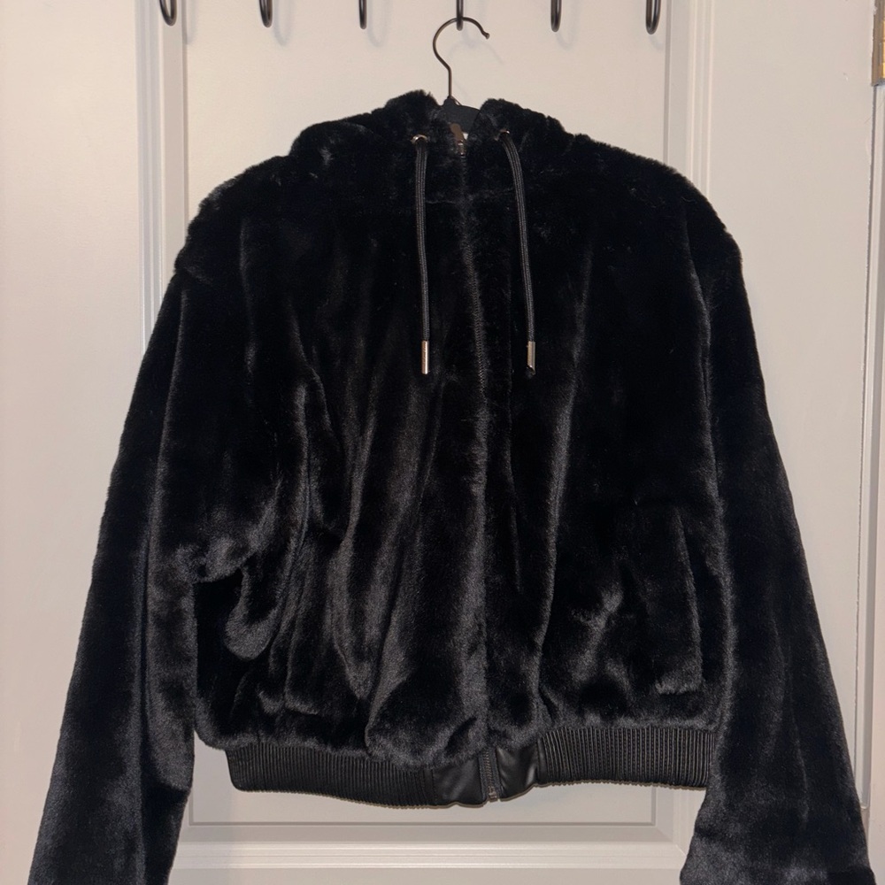 Zara Black Plush Faux Fur Jacket
